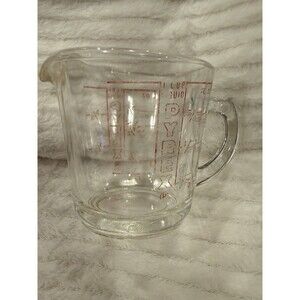 Vintage PYREX D HANDLE 1 CUP GLASS MEASURER VERTICAL RED LETTERING 508